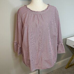 Talbots Red White Stripe Ruffle Neck Bell Sleeve Tunic 3X